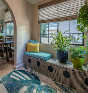 bench window seat with cushion. showing correct bench height